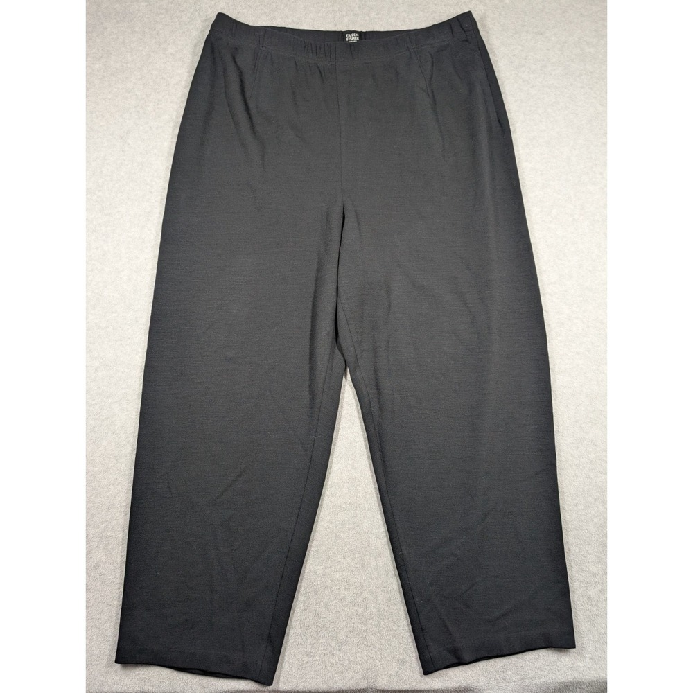 Eileen Fisher Women Pants 3X Straight Knit Pull On Relax‎ High Rise Black
